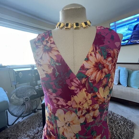 Covington Womans Babydoll Maxi Dress Pink Multi Floral Sleeveless Sheer Fairy 14 - Picture 2 of 16